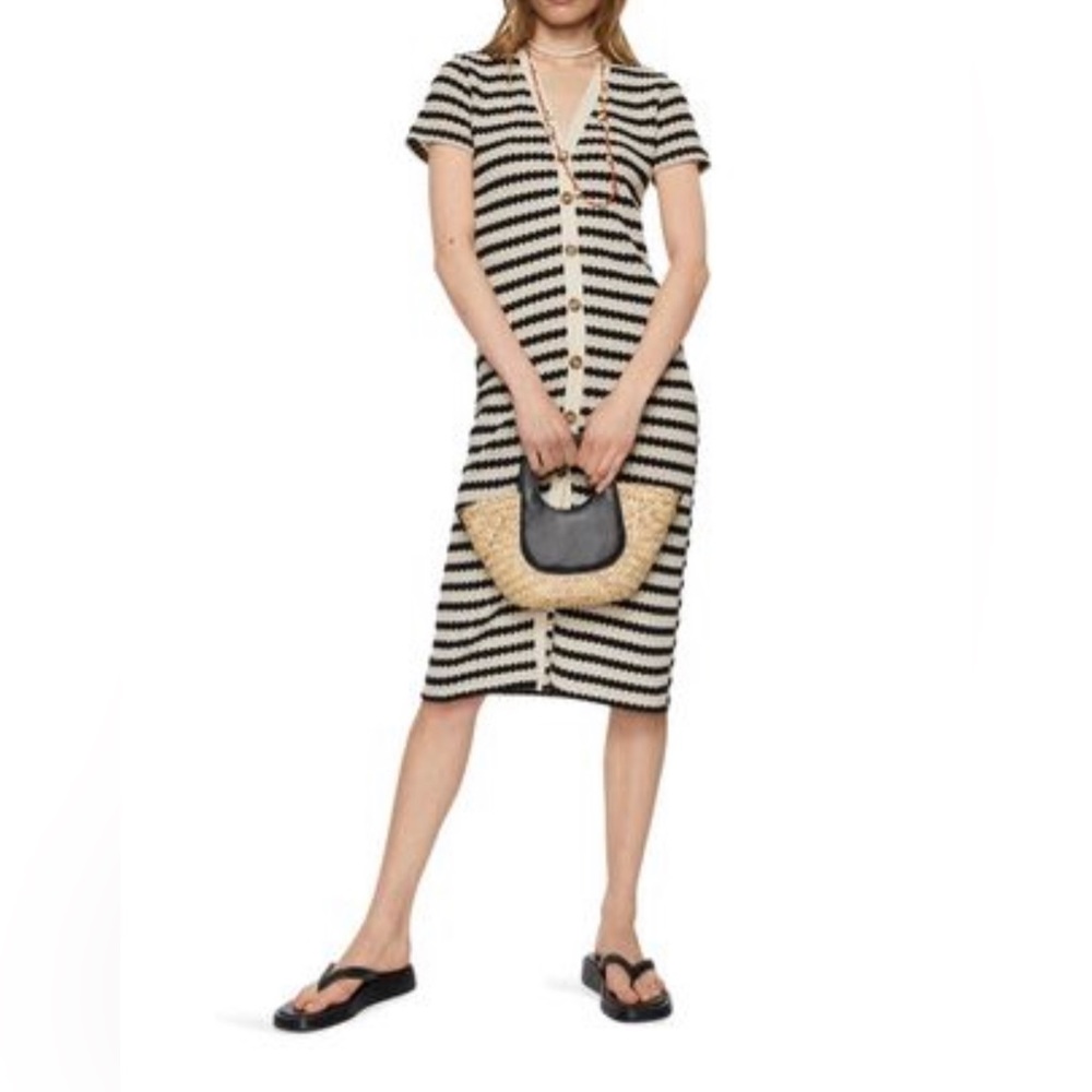 Mango Stripe Knitted Midi Dress in Black/White